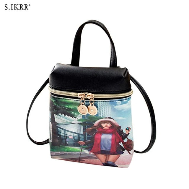 S.IKRR Fashion PU Leather Mini Women Mobile Phone Bags Crossbody Cute Cartoon Bear Handbag Female Multi-function Shoulder Bags