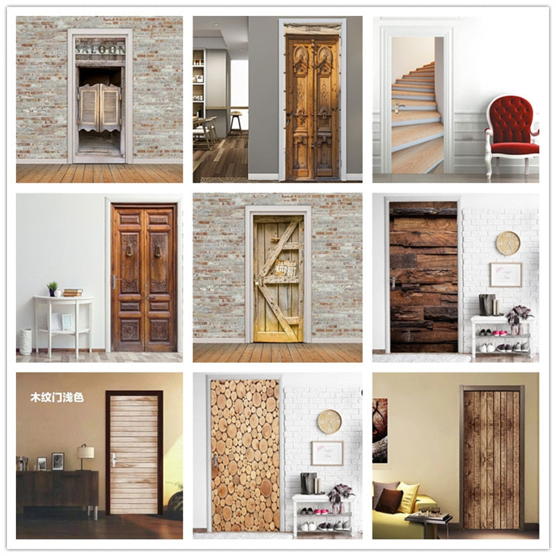 Western Bar Wood Door Stickers DIY Self-adhesive Waterproof Wallpaper for Door Home Decoration Bedroom Living Room Mural Decals