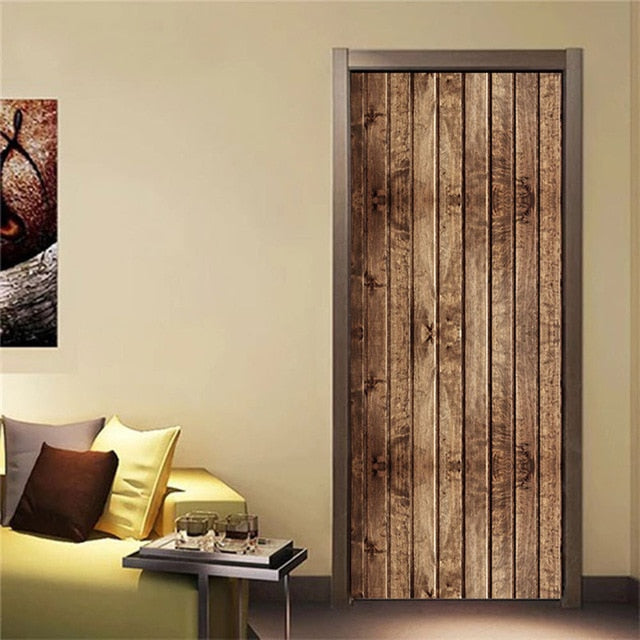 Western Bar Wood Door Stickers DIY Self-adhesive Waterproof Wallpaper for Door Home Decoration Bedroom Living Room Mural Decals