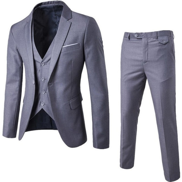 HEFLASHOR 2019 3Pc (jacket + Vest + Trouser) Male Business Dress Cultivate Spring Suit Solid Casual Office Suit Wedding Suits