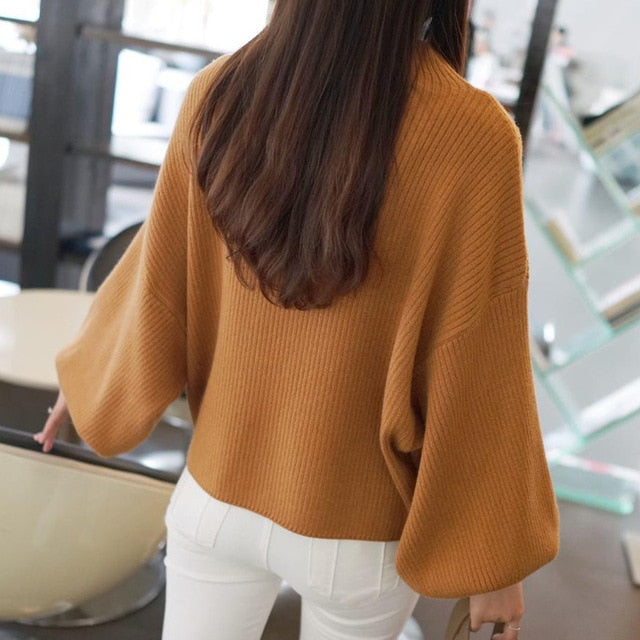 DRL 2019 New Winter Women Sweaters Fashion Turtleneck Batwing Sleeve Pullovers Loose Knitted Sweaters Female Jumper Tops 7color