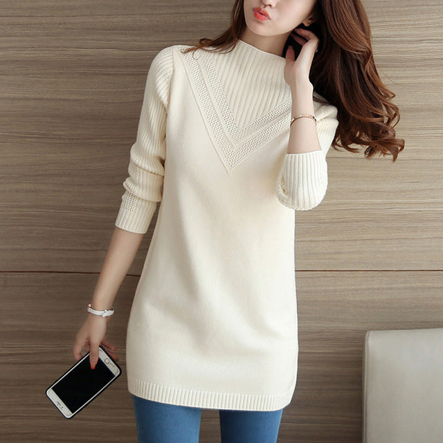 2019 DRL female sweater outerwear medium-long basic pullovers office lady sweater thickening solid color turtleneck Sweater