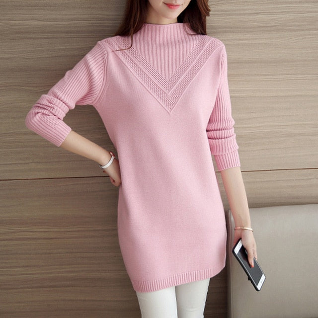 2019 DRL female sweater outerwear medium-long basic pullovers office lady sweater thickening solid color turtleneck Sweater