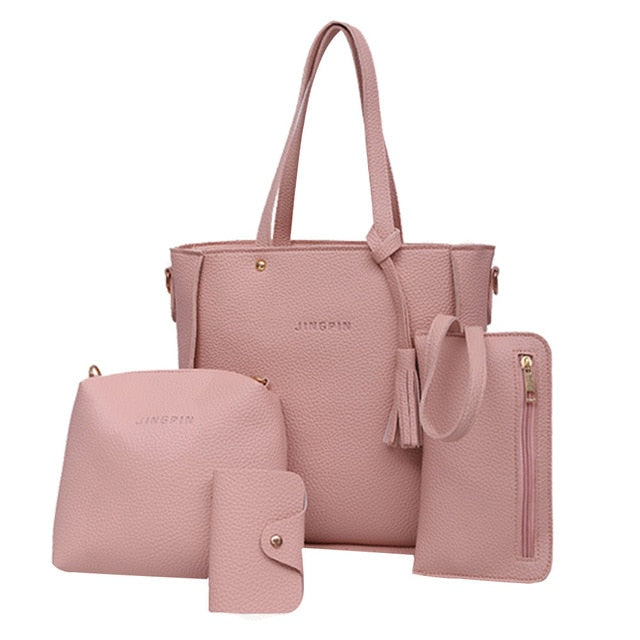 4pcs Woman Bag Set 2019 New Fashion Female Purse and Handbag Four-Piece Shoulder Bag Tote Messenger Purse Female Bag Ladies Set