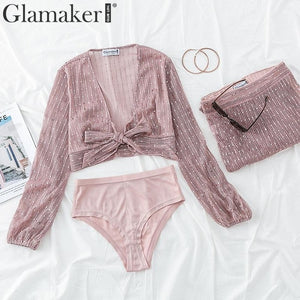 Glamaker 3 piece suit women jumpsuit romper Sequin sexy jumpsuit long wide leg party club Long sleeve bodysuit winter jumpsuit