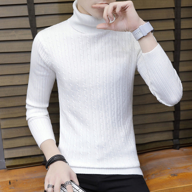 Streetwear Turtleneck Men Sweaters Autumn Winter Warm Turtle Neck Vintage Braided Knitted Slim Fit Pullover Mens Top Jumpers 3XL