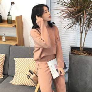 Women Sweater Two Piece knitted Sets Slim Tracksuit 2019 Spring Autumn Fashion Sweatshirts Sporting Suit Female