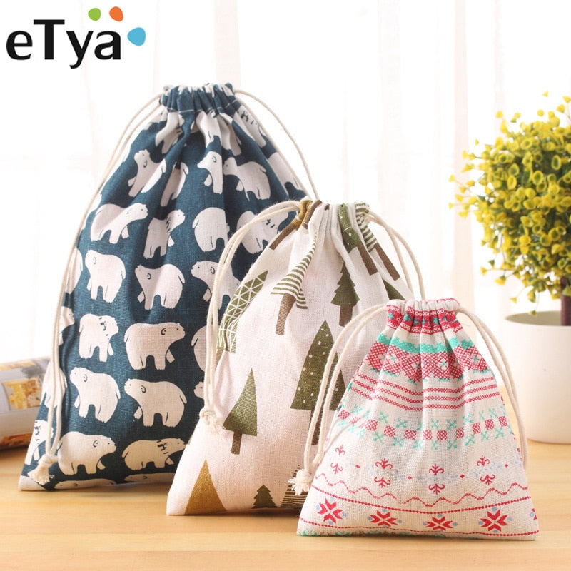 eTya Fashion Portable Drawstring bags Girls Shoes Bags Women Cotton Travel Pouch Storage Clothes handbag High Quality Makeup bag