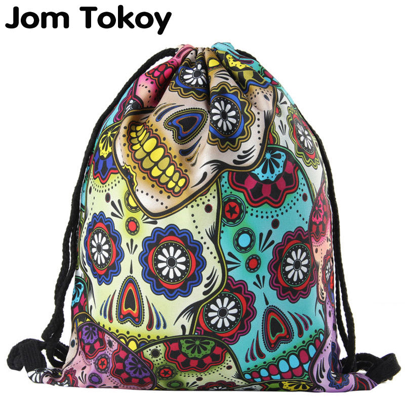 Jomtokoy  2019 New skull Drawstring Bags 3D Printed Drawstring Backpack 27044