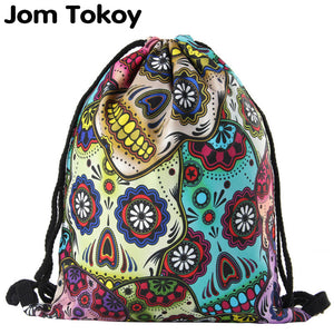 Jomtokoy  2019 New skull Drawstring Bags 3D Printed Drawstring Backpack 27044