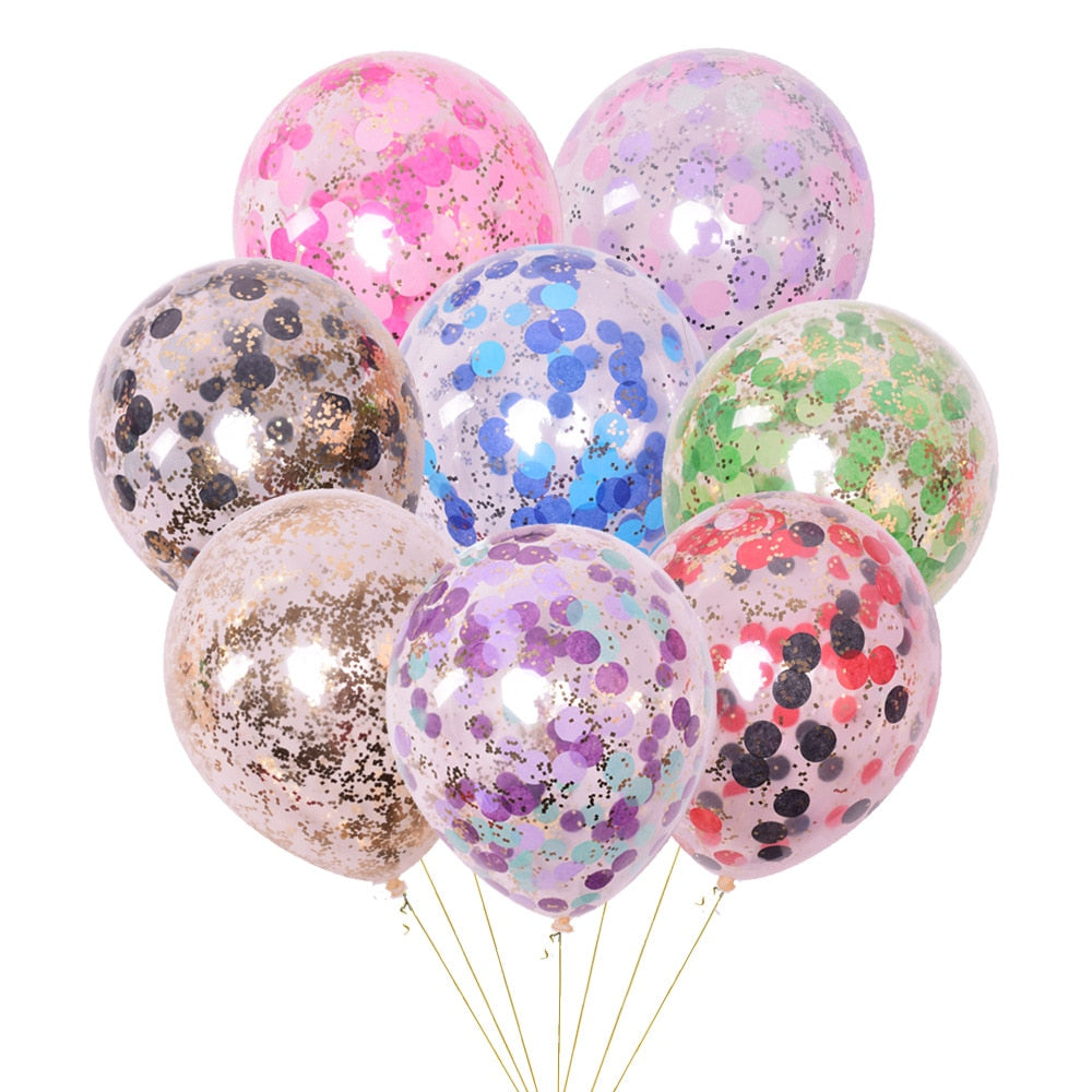 5pcs/lot Gold Sequin Balloons Confetti Transparent Balloons Happy Birthday Baby Cartoon Hat Wedding Party Decorations