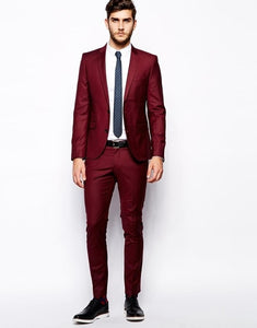 Groomsmen Peaked Black Lapel Groom Tuxedos Burgundy Mens Suit Wedding Best Man (Jacket+Pants+Tie) high quality Suits