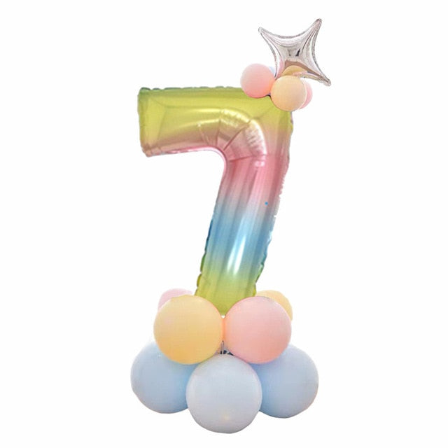 32 Inch Foil Gradient Digital Balloons Set Number Balloon Happy Birthday Balloons Party Decor Kids Cartoon Hat Toy