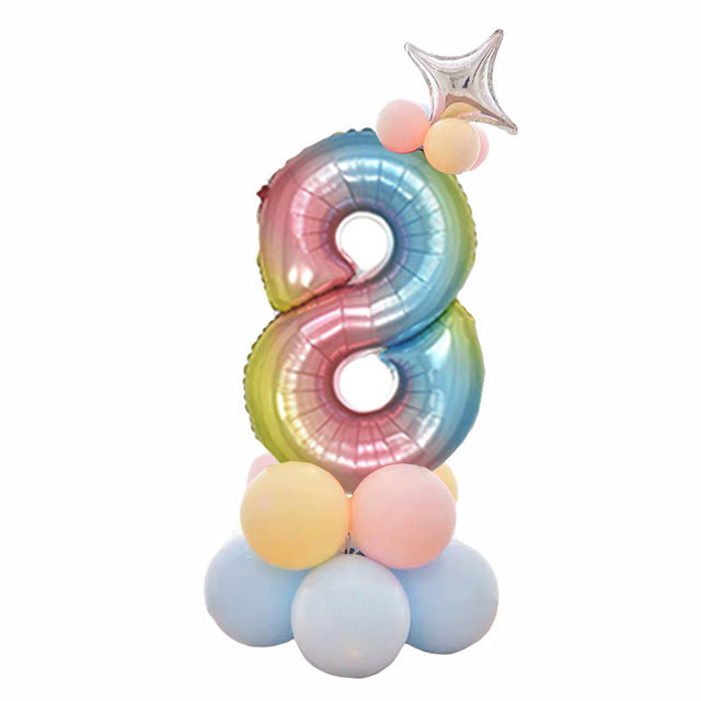 32 Inch Foil Gradient Digital Balloons Set Number Balloon Happy Birthday Balloons Party Decor Kids Cartoon Hat Toy