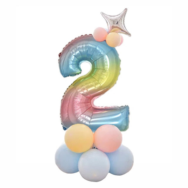 32 Inch Foil Gradient Digital Balloons Set Number Balloon Happy Birthday Balloons Party Decor Kids Cartoon Hat Toy