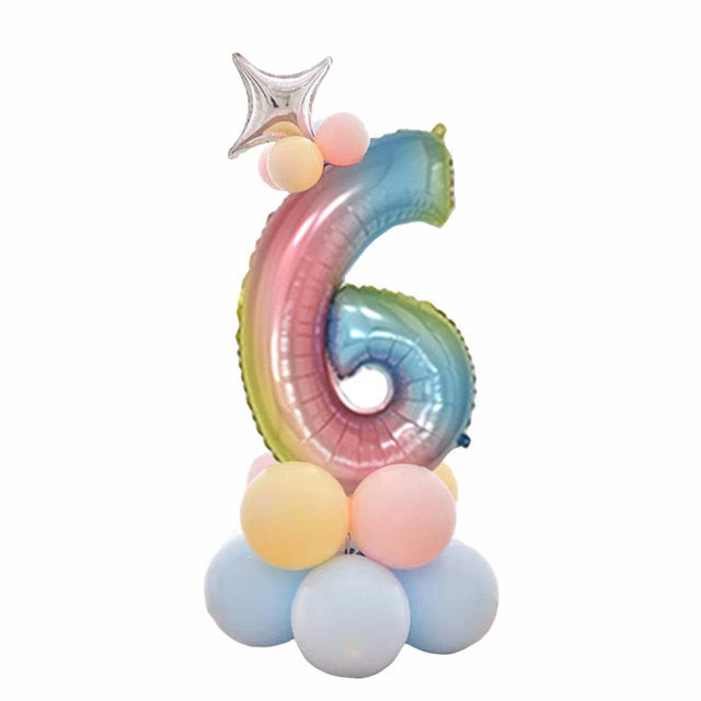 32 Inch Foil Gradient Digital Balloons Set Number Balloon Happy Birthday Balloons Party Decor Kids Cartoon Hat Toy