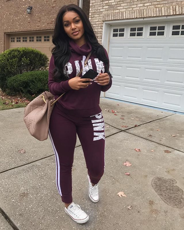 Plus Size 2019 New PINK Letter Print Two Piece Set Sportswear Tracksuit Women High Neck Conjunto Feminino Sweatshirt Set Outfits